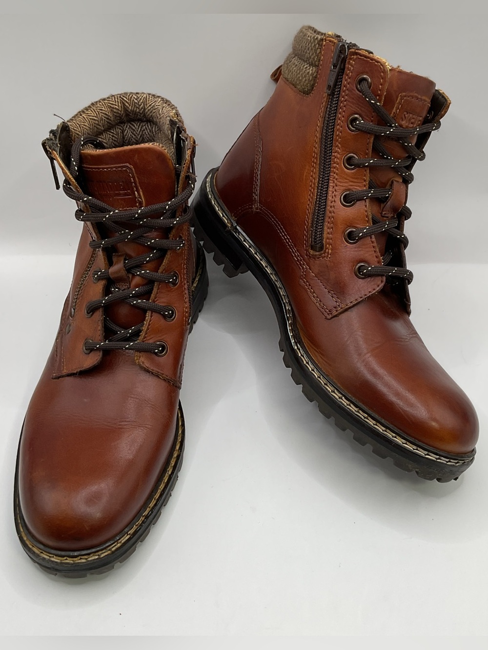 Steve Madden Brown Leather Lace-Up Zip Ankle Boots